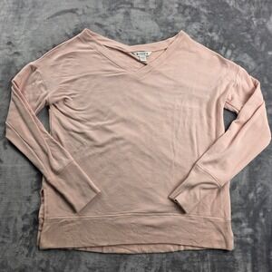 Athleta Coaster Luxe Sweatshirt Womens Medium Pink V-Neck Thumbhole Pullover